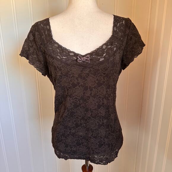Vintage 90s/Y2K Brown Lace Top L - Picture 2 of 6